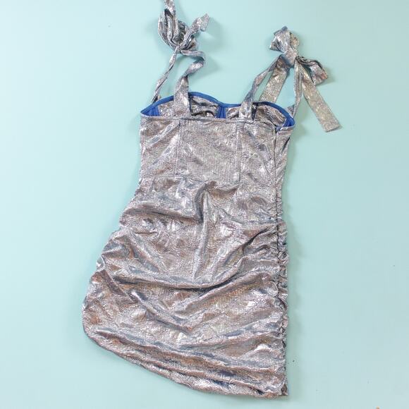 Lioness Senorita Metallic Silver Blue Ruched Underwire Cup Mini Dress Size Small - Picture 9 of 9